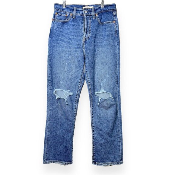 Levi's Distressed Wedgie Straight Medium Wash Jeans Size 28 - Picture 2 of 16